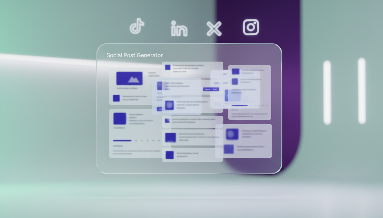 AI Social Post Generator creating platform-ready posts for LinkedIn, Instagram, and X with engagement optimization