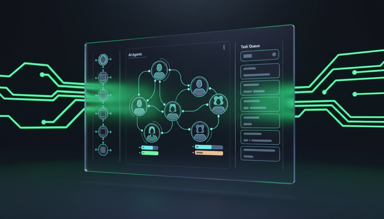 AI Writing Agent silhouette composing long-form articles through a multi-step quality-scored content pipeline