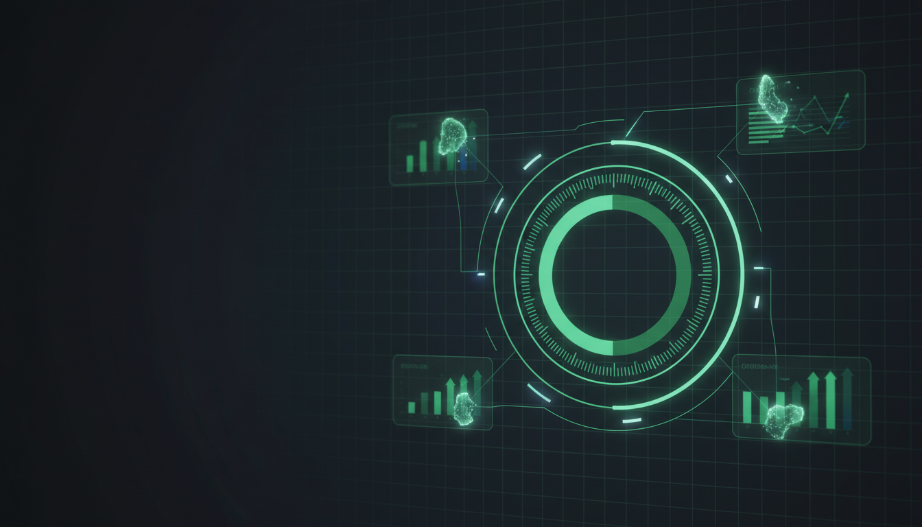 AI Visibility Score dashboard - luminous scoring gauge tracking brand authority across ChatGPT, Gemini, and Claude