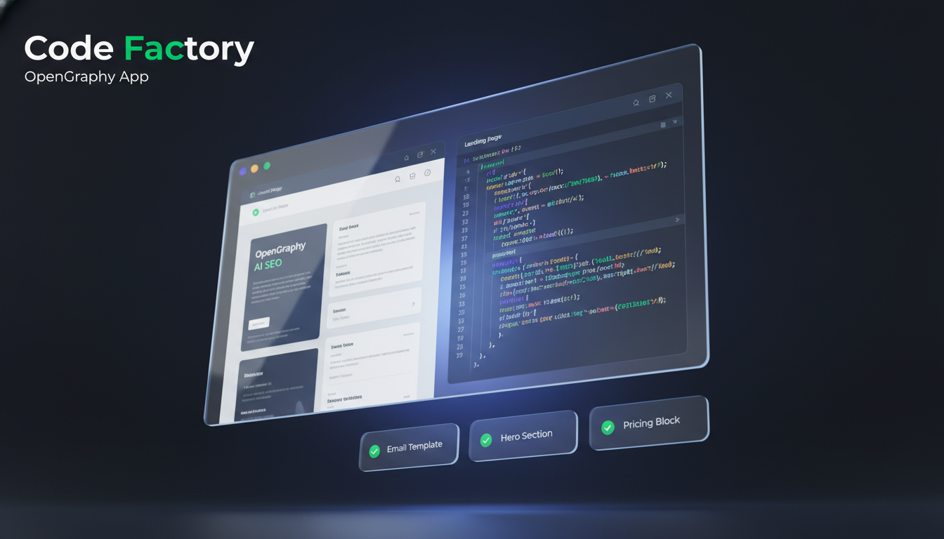 Ship marketing code without engineers Code Factory generating landing pages and emails with multi-model AI, deliverable cards, and live preview