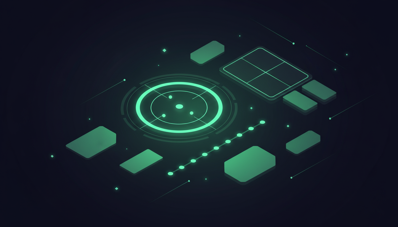 Product Marketing Managers scene — luminous positioning radar with quadrant dots, competitor matrix grid, launch timeline, and comparison cards